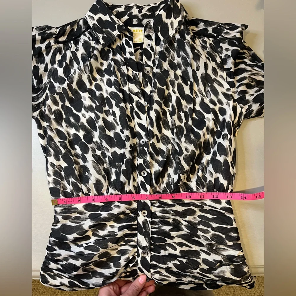 Anthropologie Maeve Black & White Animal Print Shirt Dress- size 2 - Picture 6 of 6